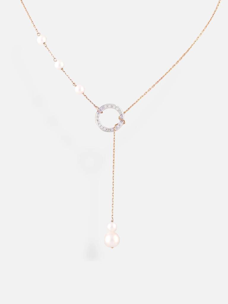 Stac Pearl Circle Lariat Necklace