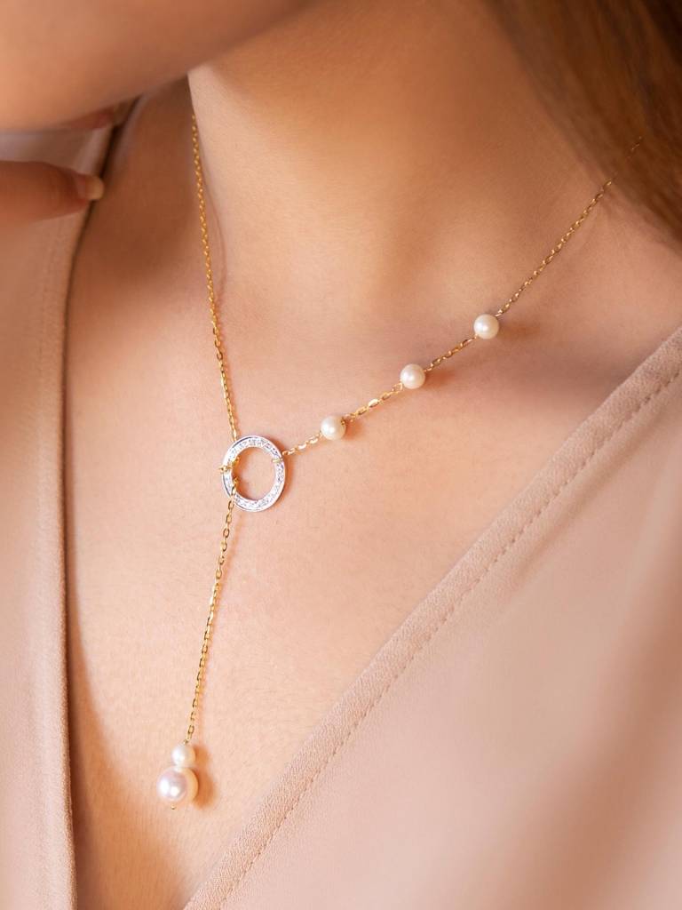 Stac Pearl Circle Lariat Necklace