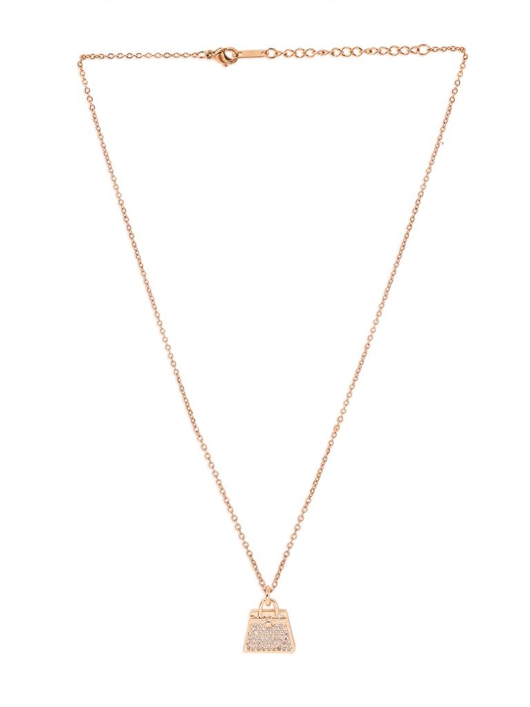 Women Rose Gold-Plated & White Ad-Studded Bag Pendant With Chain : WMNP20937