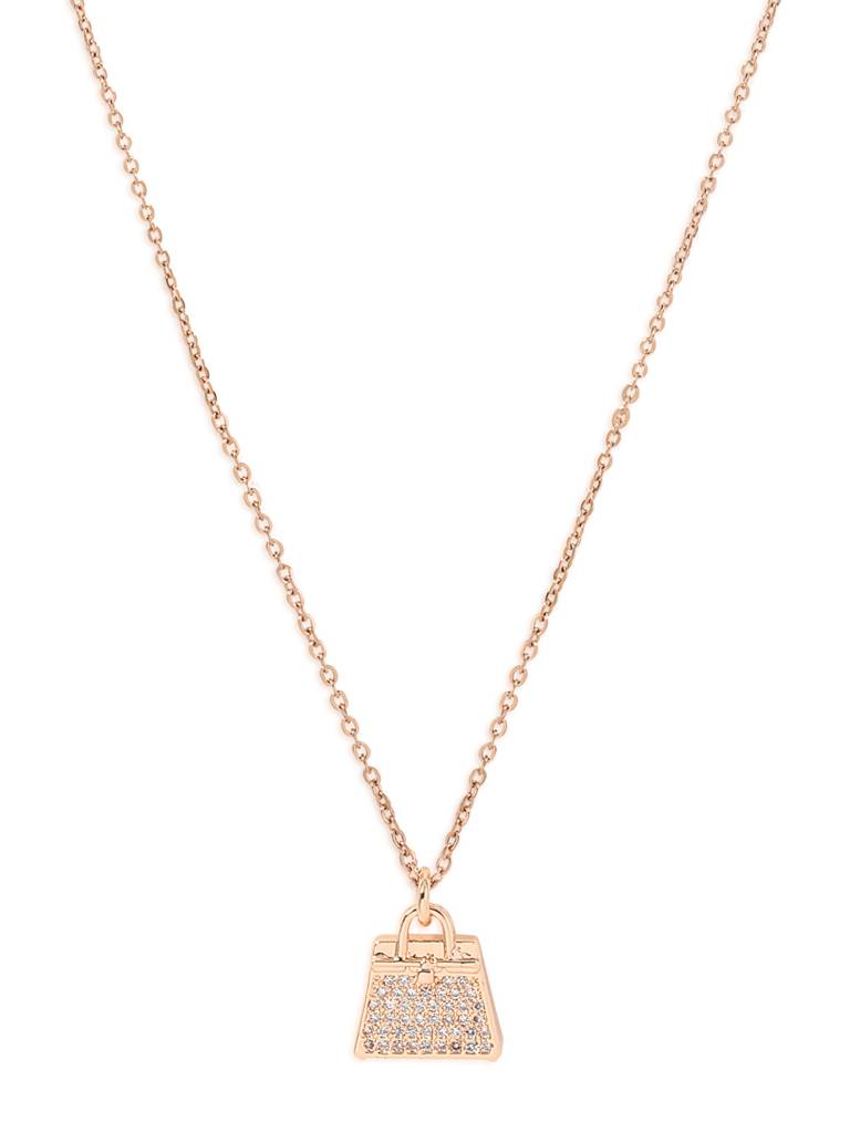 Women Rose Gold-Plated & White Ad-Studded Bag Pendant With Chain : WMNP20937