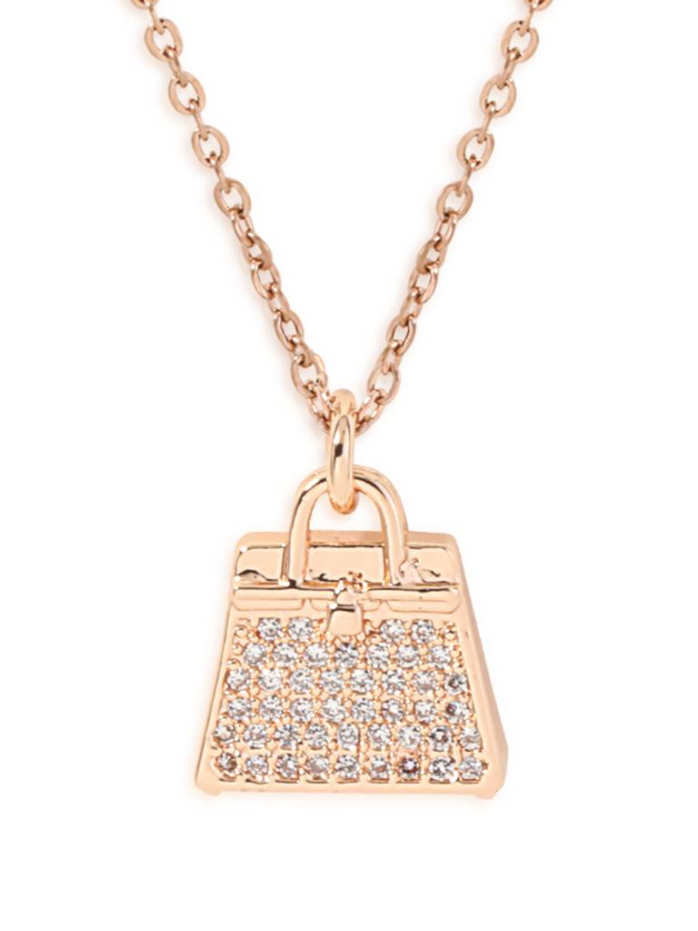 Women Rose Gold-Plated & White Ad-Studded Bag Pendant With Chain : WMNP20937