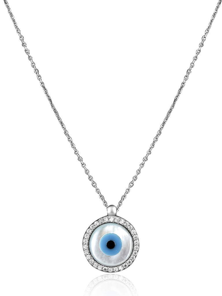 Pure Silver Disc Evil Eye Necklace : WNC001