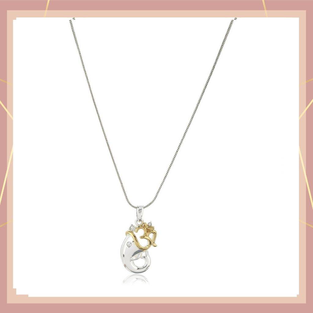 Estele Rhodium Plated Om Pendant With Austrian Crystals For Women : 837PENDANT