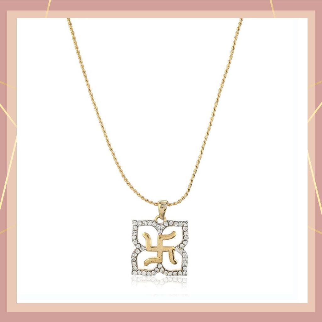 Estele Gold Plated Swastika Shaped Pendant With Austrian Crystals For Women / Girls : 860PENDANT