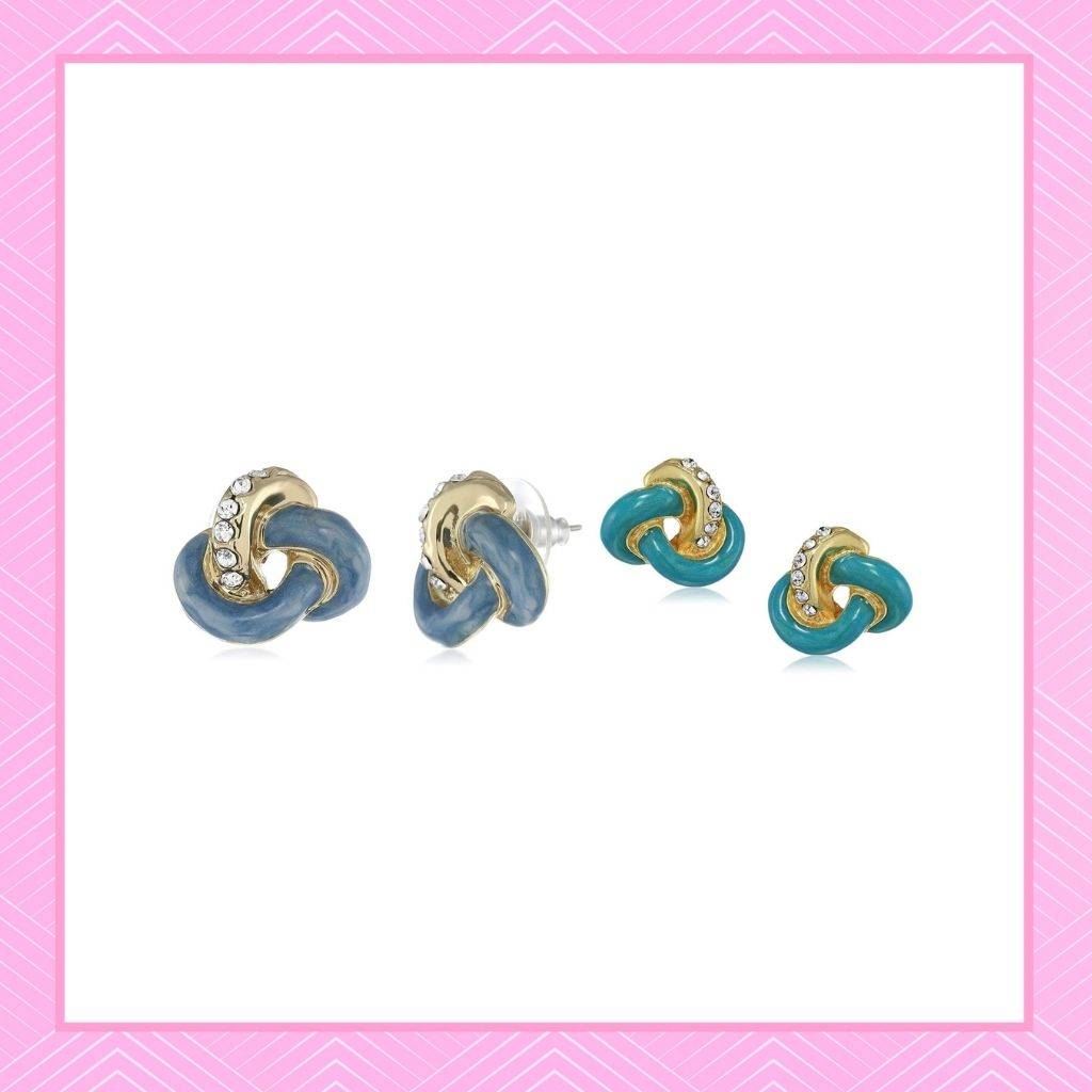 Estelle Gold-Plated Turquoise Blue & Dark Blue Enamel With White Crystal Stud Earrings Combo Of 2 For Women : COMBO-61BER