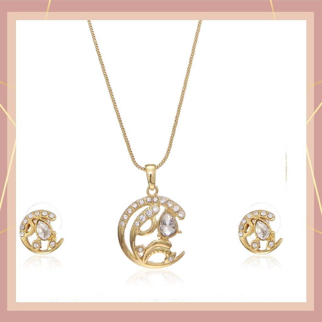 Estele Gold Plated Circle Designer Pendant Set With Austrian Crystals For Women : 9123NKER