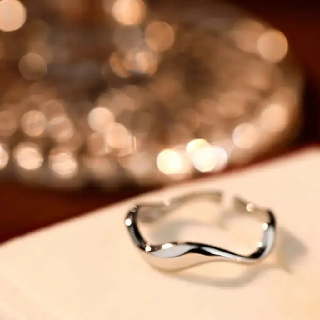 Brd Jewelry 925 Sterling Silver Wave Band Ring I Adjustable Silver Band Ring