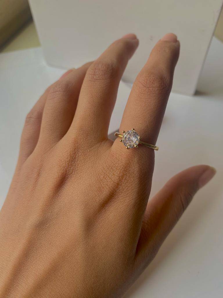 18Kt Gold Plated Cubic Zirconia Paved Solitaire Ring, Orion : INORION