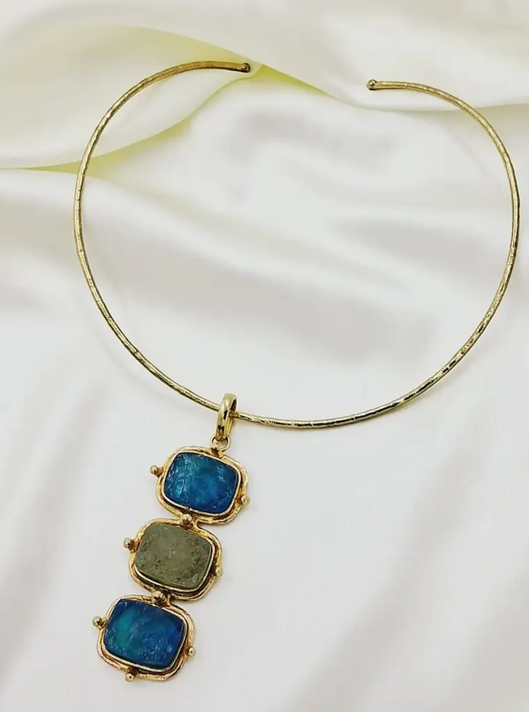 Isabella Trio Semi Precious Stone Necklace - Blue (Without Earrings) : QJM133