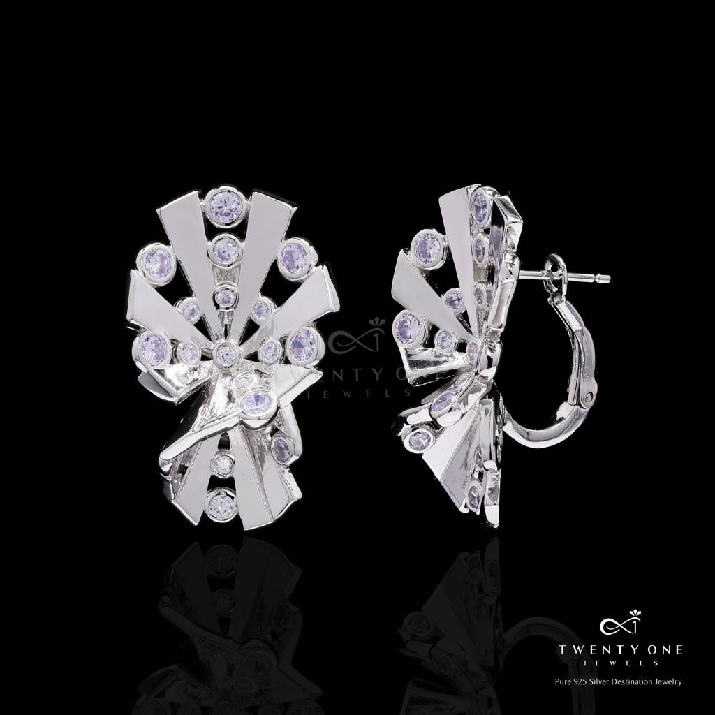 Geometric Adlede Pure 925 Silver Earrings With Bezel Setting Solitaire Detailing : TE2200