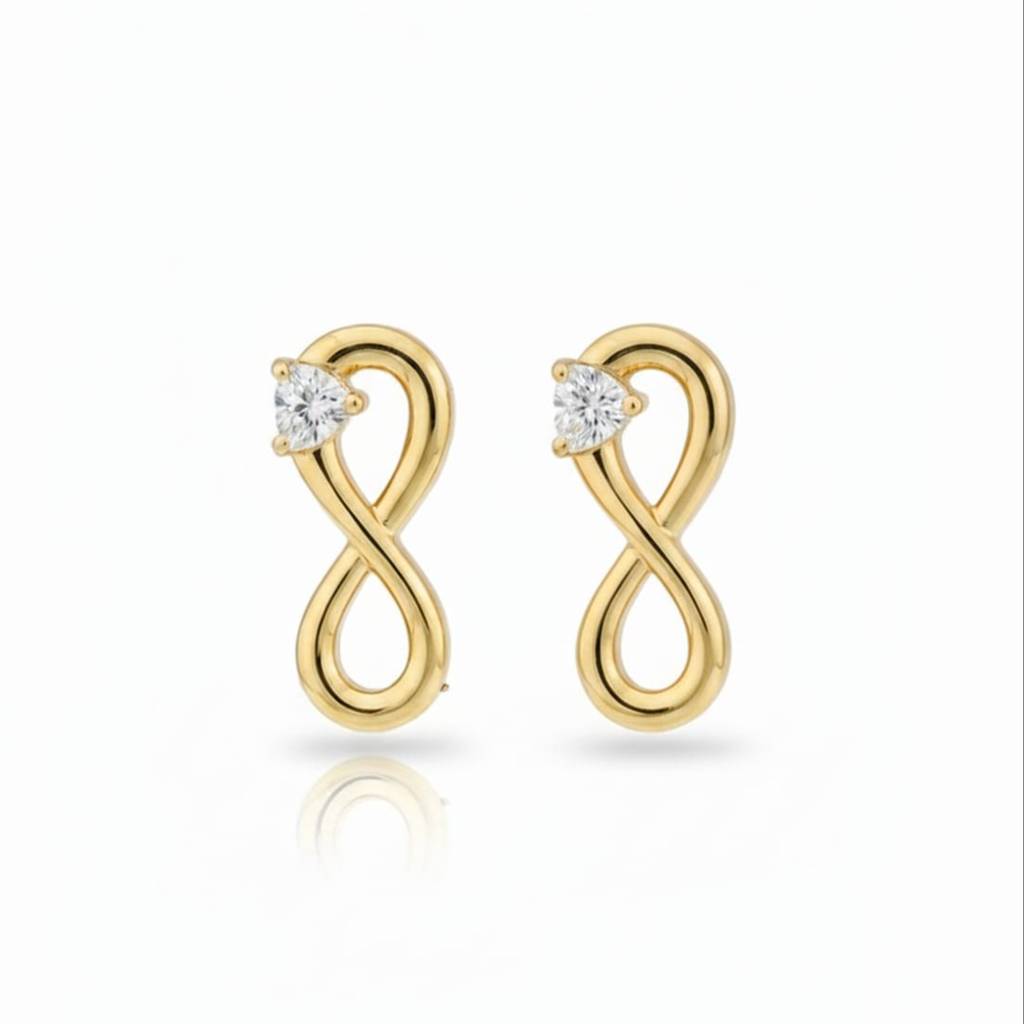 18K Gold Plated Infinity White Zircon Stud Earrings : RJFSER28