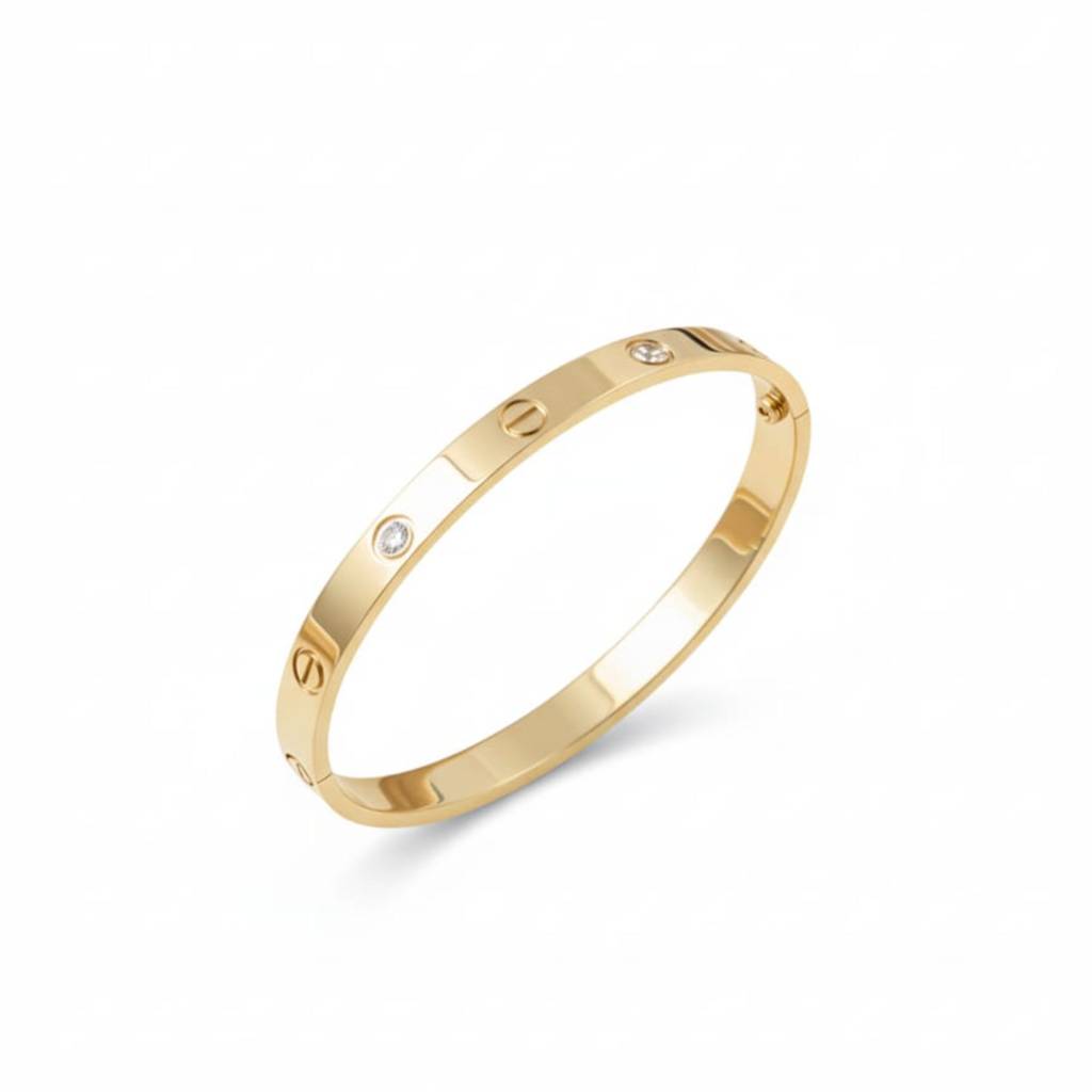 18K Gold Plated Screw Motif Cz Bangle Bracelet : RJFSBR33