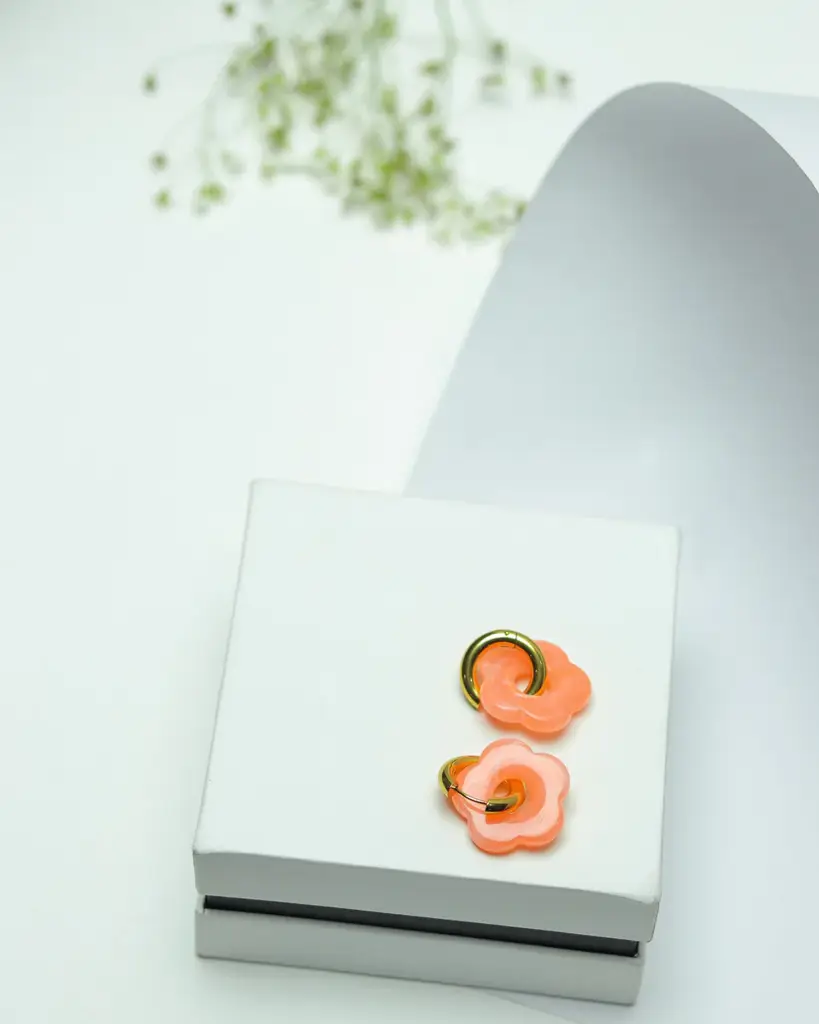 Mitali Jain Flower Hoops : MJ526-Orange