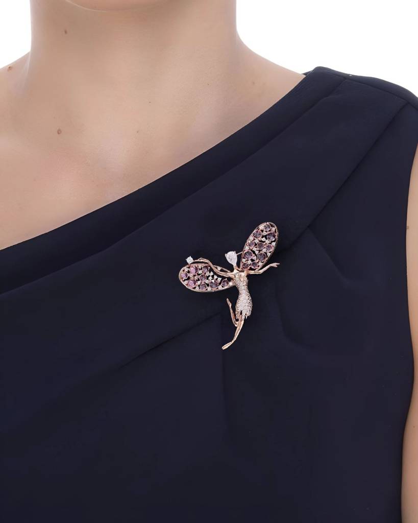 Premium Handcrafted Rose Gold Unisex Brooch With Pink Rose Cut Diamonds On Pure 925 Silver : TBR7104
