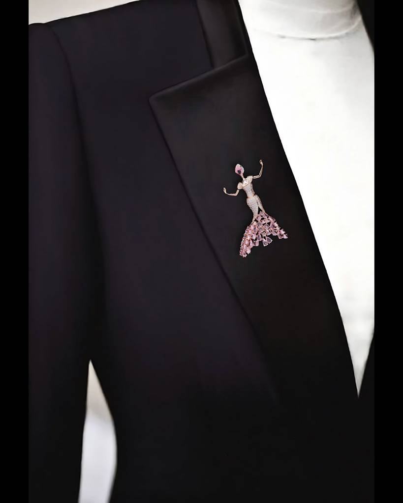 Premium Handcrafted Pink Rose Cut Diamond Brooch In Rose Gold Finish On Pure 925 Silver : TBR7101