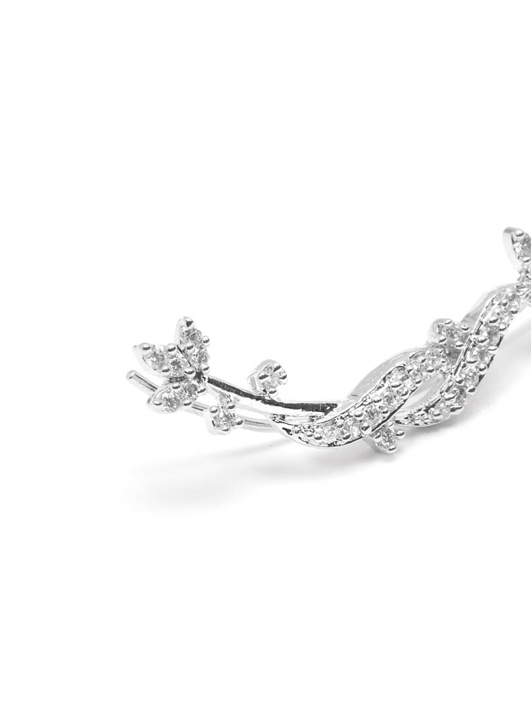 Rhodium Plated American Diamond Earcuffs : YI24A0728E