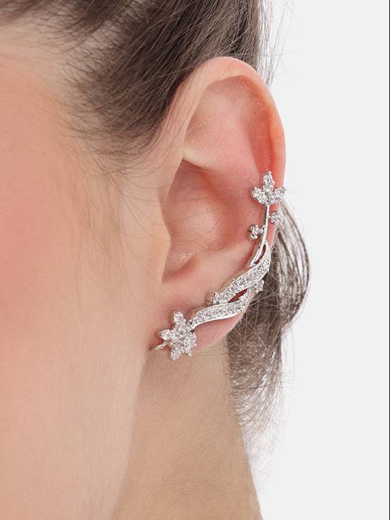 Rhodium Plated American Diamond Earcuffs : YI24A0728E