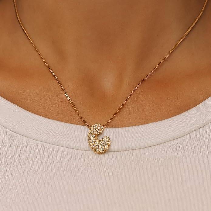 Yumi Sparkling Initial Letter Necklace For Women & Girls : YUMIC1