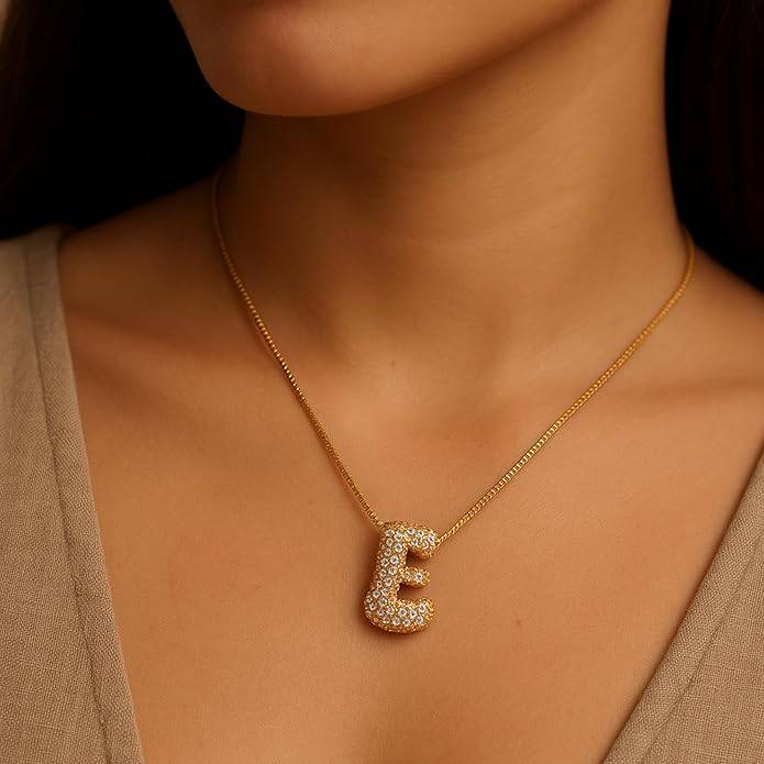 Yumi Sparkling Initial Letter Necklace For Women & Girls : YUMIE1