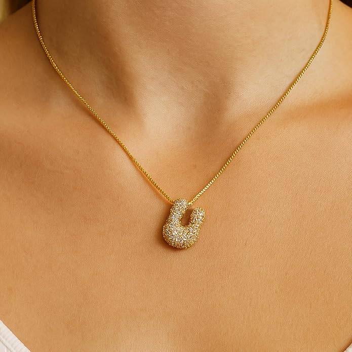 Yumi Sparkling Initial Letter Necklace For Women & Girls : YUMIU1