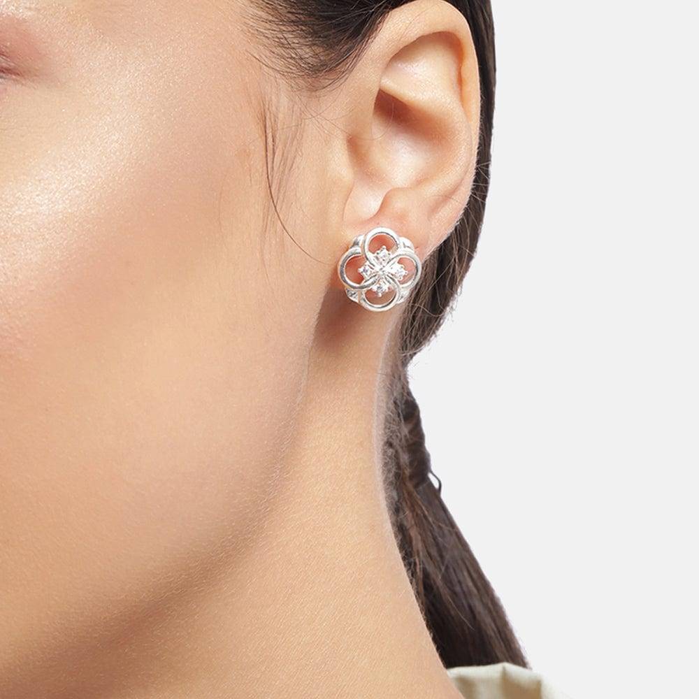 Floral Bloom Silver Zircon Earrings : Z125SG003E063