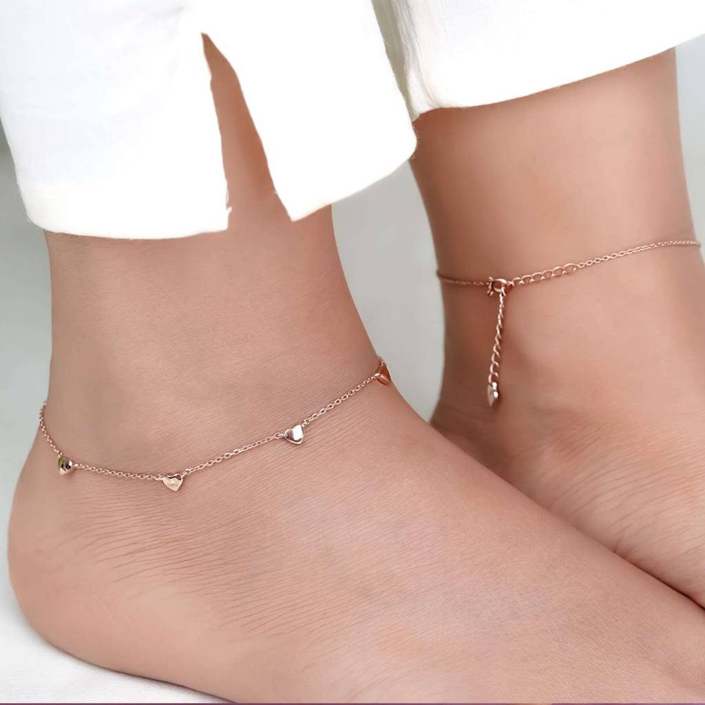 Rose Gold Heart Valentine Charms Anklet : ZLA-1002R