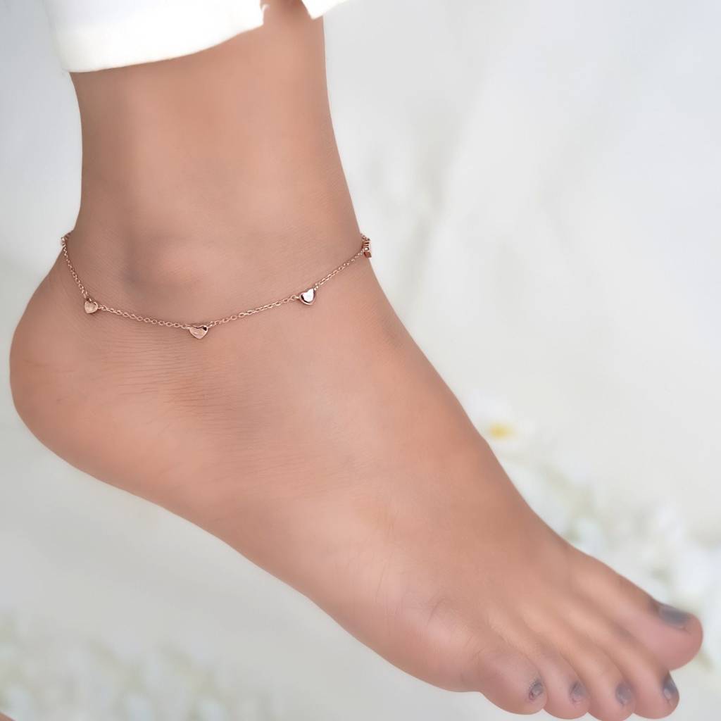 Rose Gold Heart Valentine Charms Anklet : ZLA-1002R