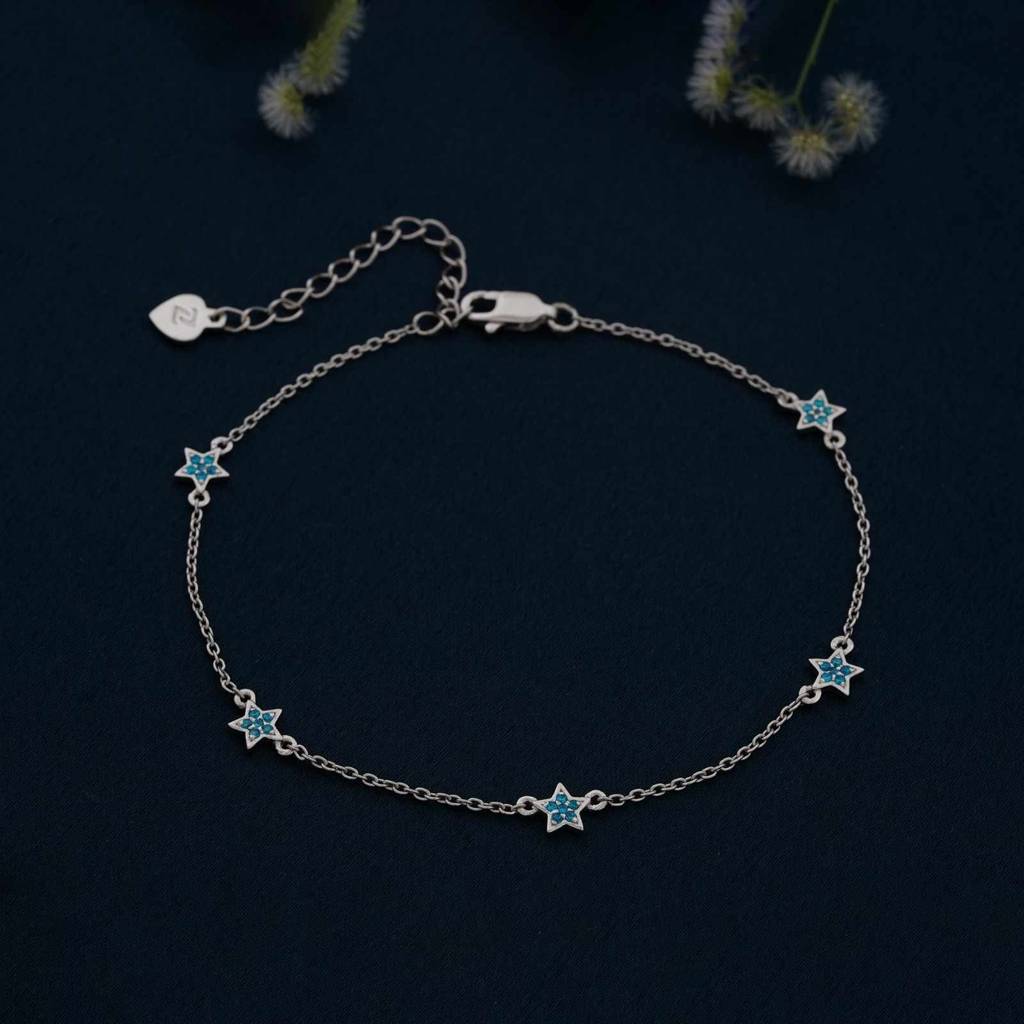 Silver Topaz Stars Anklet : ZLA-1004