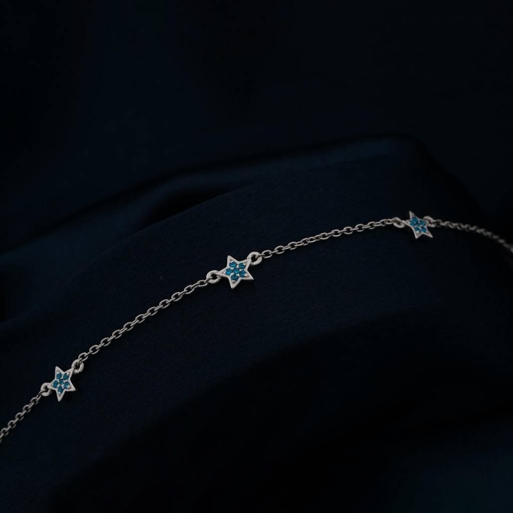 Silver Topaz Stars Anklet : ZLA-1004