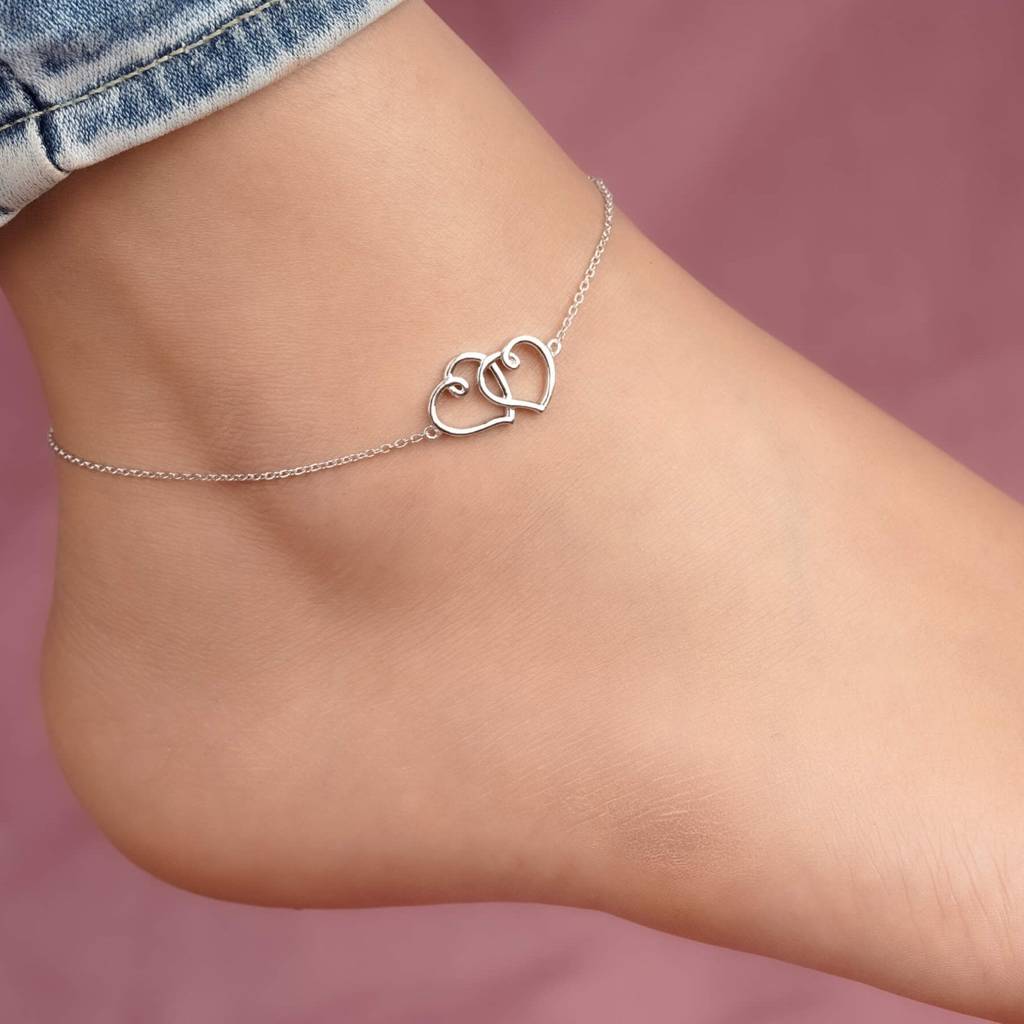 Silver Twin Heart Anklet : ZLA-1007