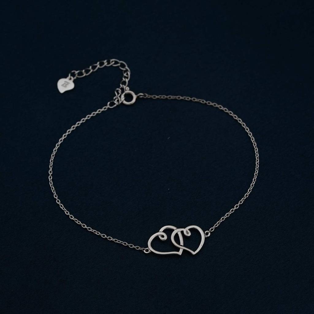 Silver Twin Heart Anklet : ZLA-1007