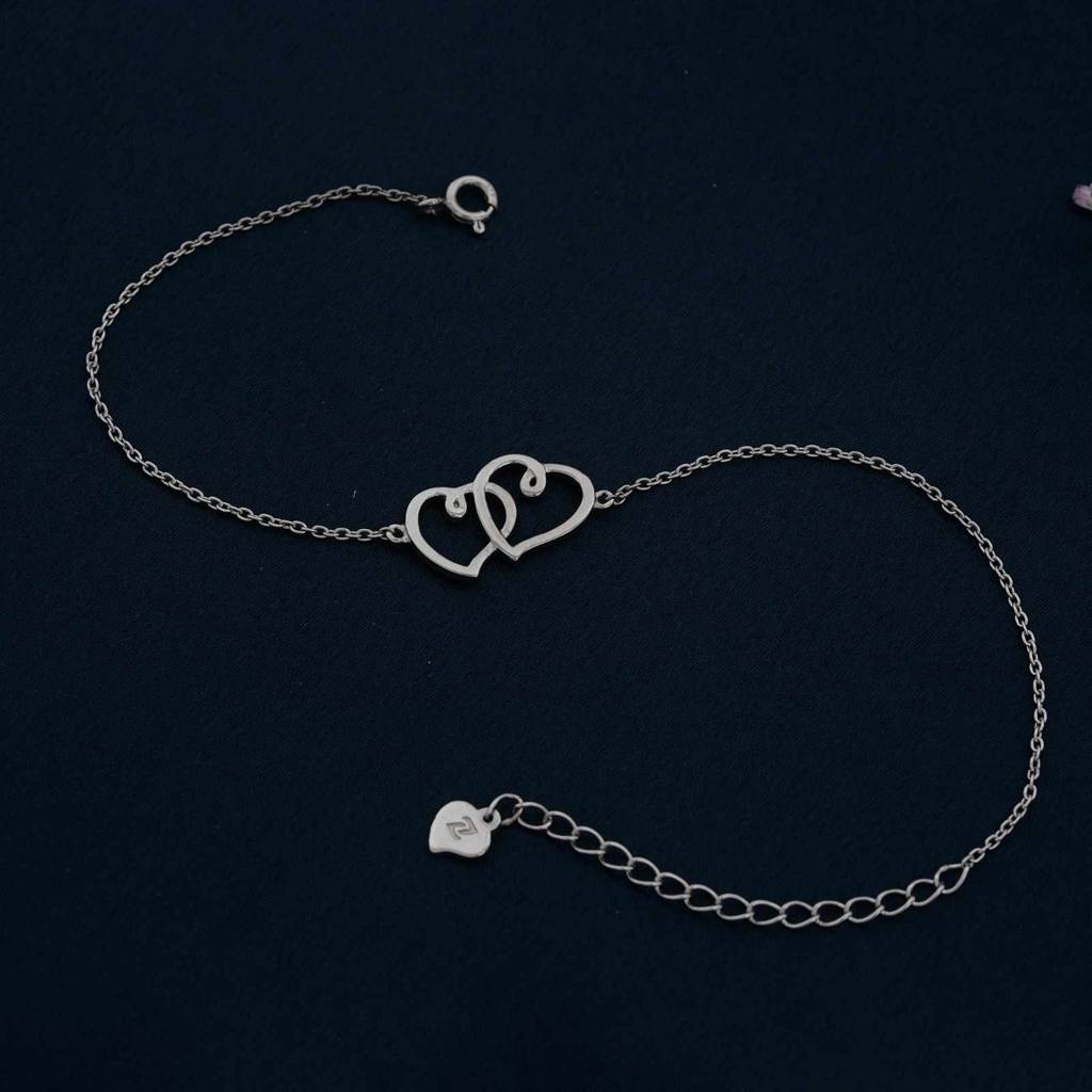 Silver Twin Heart Anklet : ZLA-1007