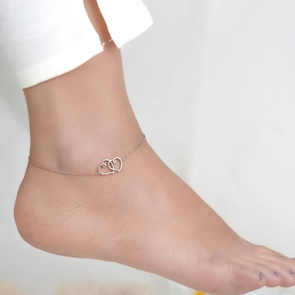 Rose Gold Twin Heart Anklet : ZLA-1007R