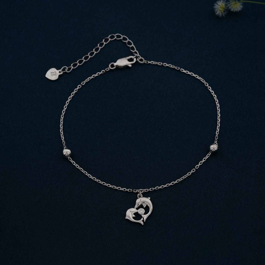 Silver Dolphin Heart Love Anklet : ZLA-1008