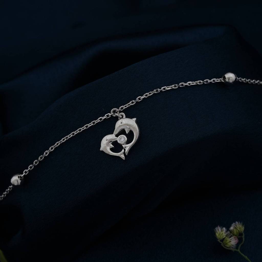 Silver Dolphin Heart Love Anklet : ZLA-1008