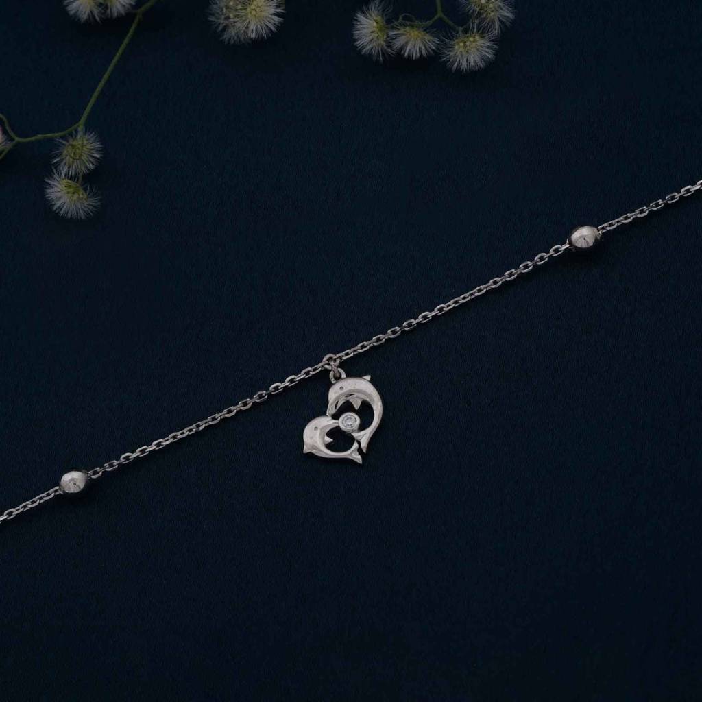 Silver Dolphin Heart Love Anklet : ZLA-1008