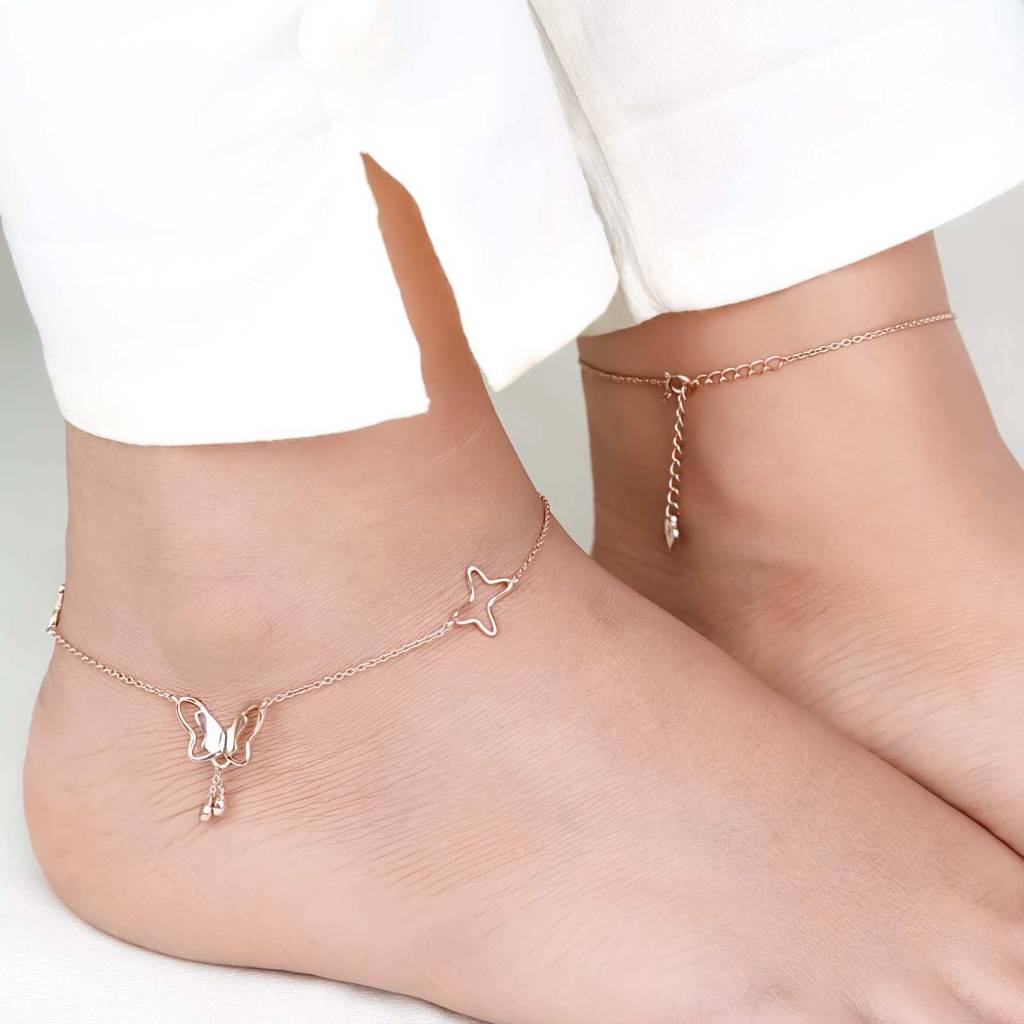 Rose Gold Butterfly Charm Anklet : ZLA-1009R