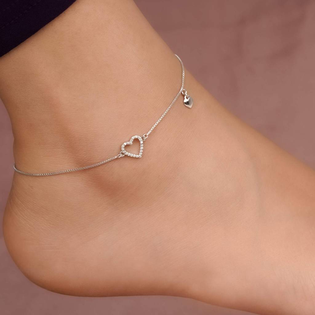 Silver Lovely Heart Charm Anklet : ZLA-1010