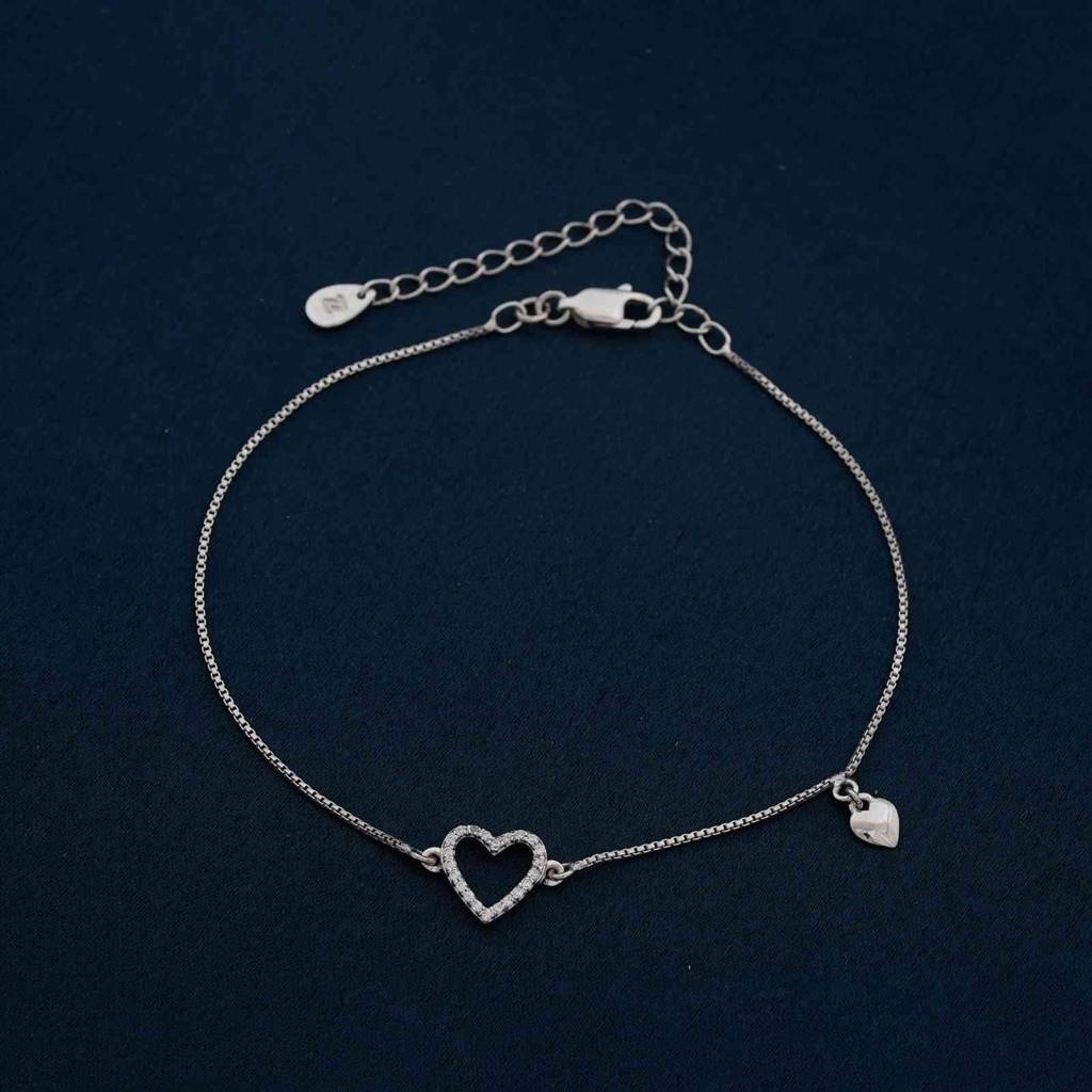 Silver Lovely Heart Charm Anklet : ZLA-1010