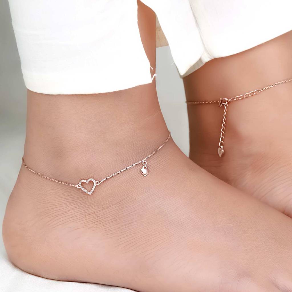 Rose Gold Lovely Heart Charm Anklet : ZLA-1010R