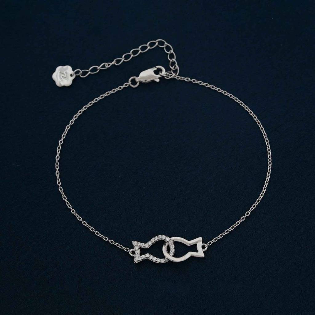 Silver Kissing Fish Anklet : ZLA-1011