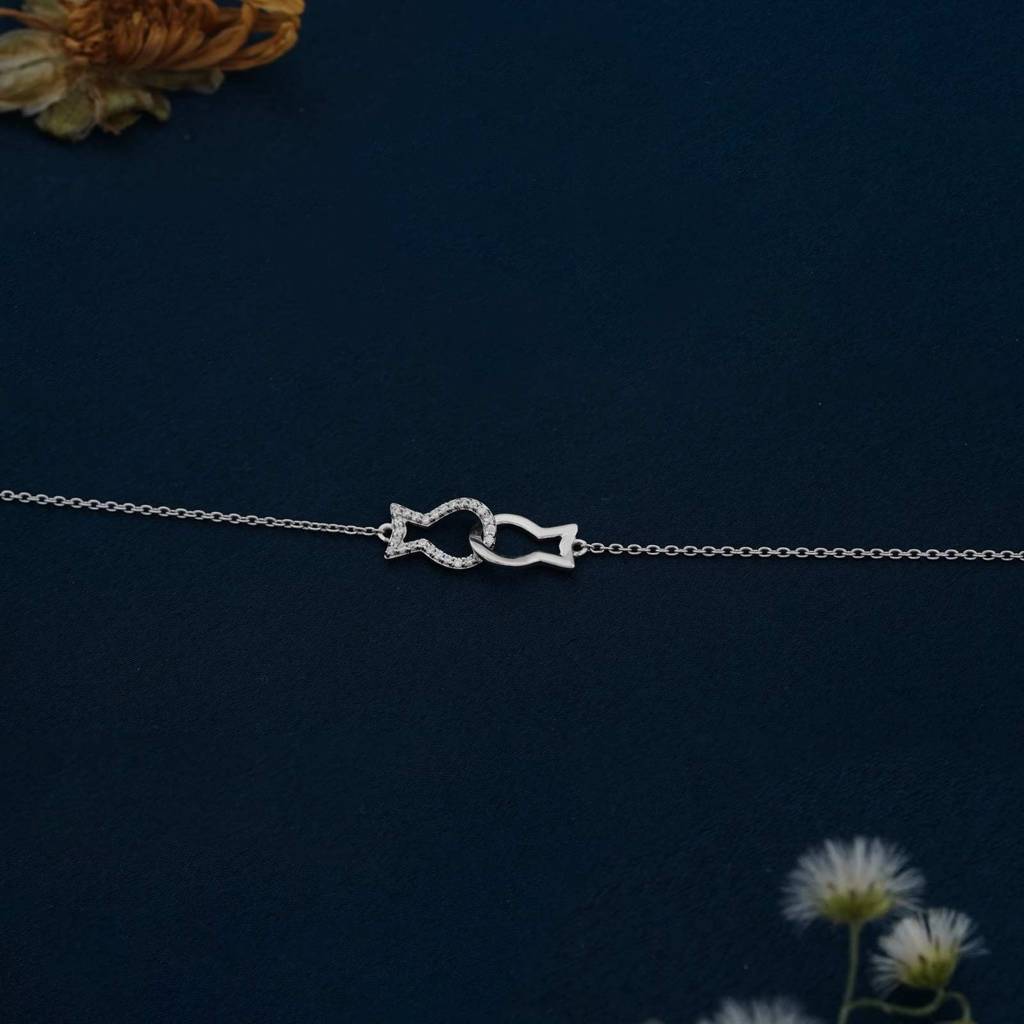 Silver Kissing Fish Anklet : ZLA-1011