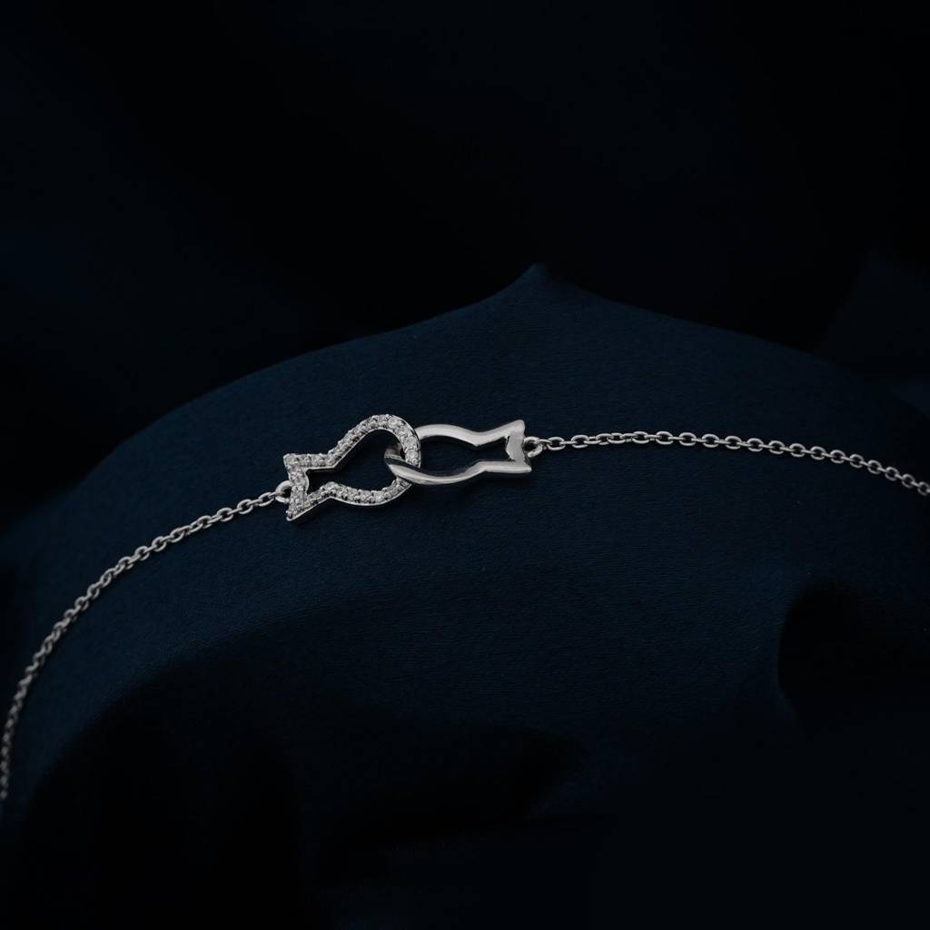 Silver Kissing Fish Anklet : ZLA-1011