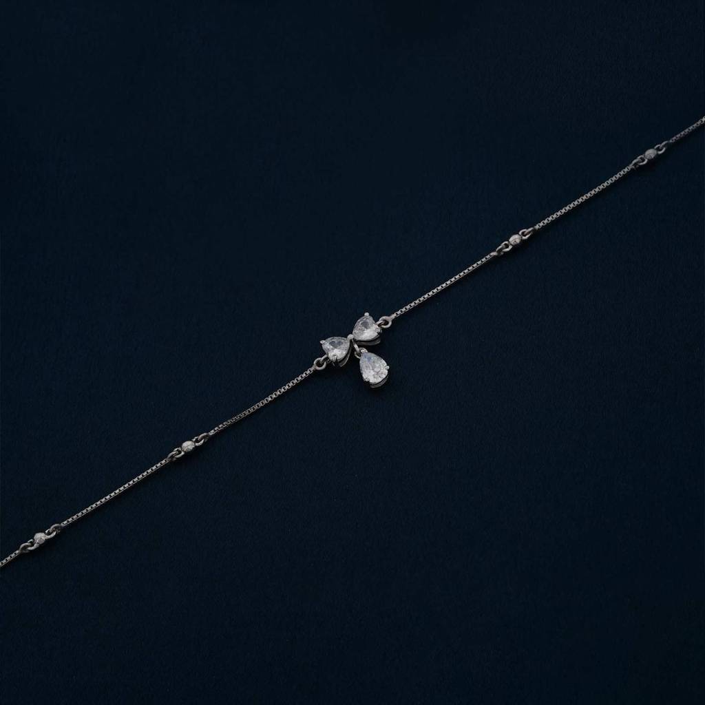 Silver Heart Teardrop Bow Anklet : ZLA-1012