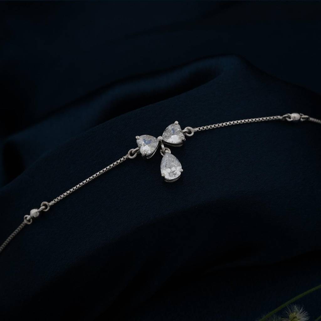 Silver Heart Teardrop Bow Anklet : ZLA-1012