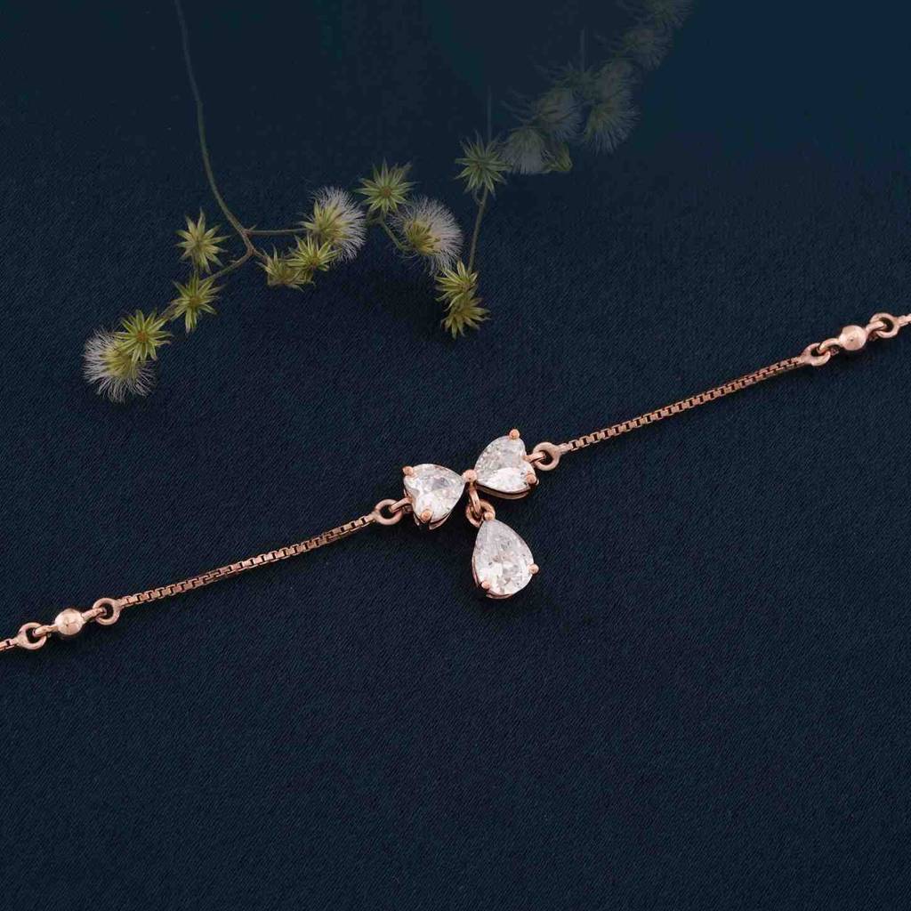 Rose Gold Heart Teardrop Bow Anklet : ZLA-1012R