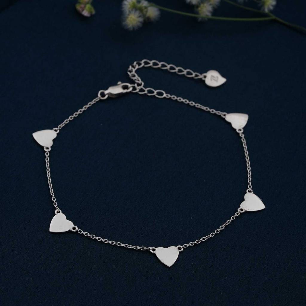 Silver 5 Hearts Dazzling Anklet : ZLA-1014