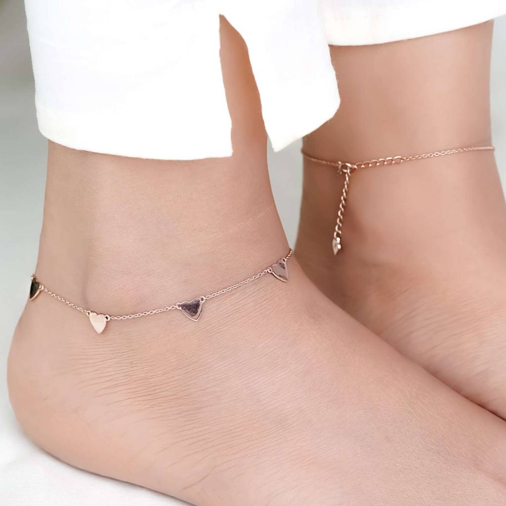 Rose Gold 5 Hearts Dazzling Anklet : ZLA-1014R