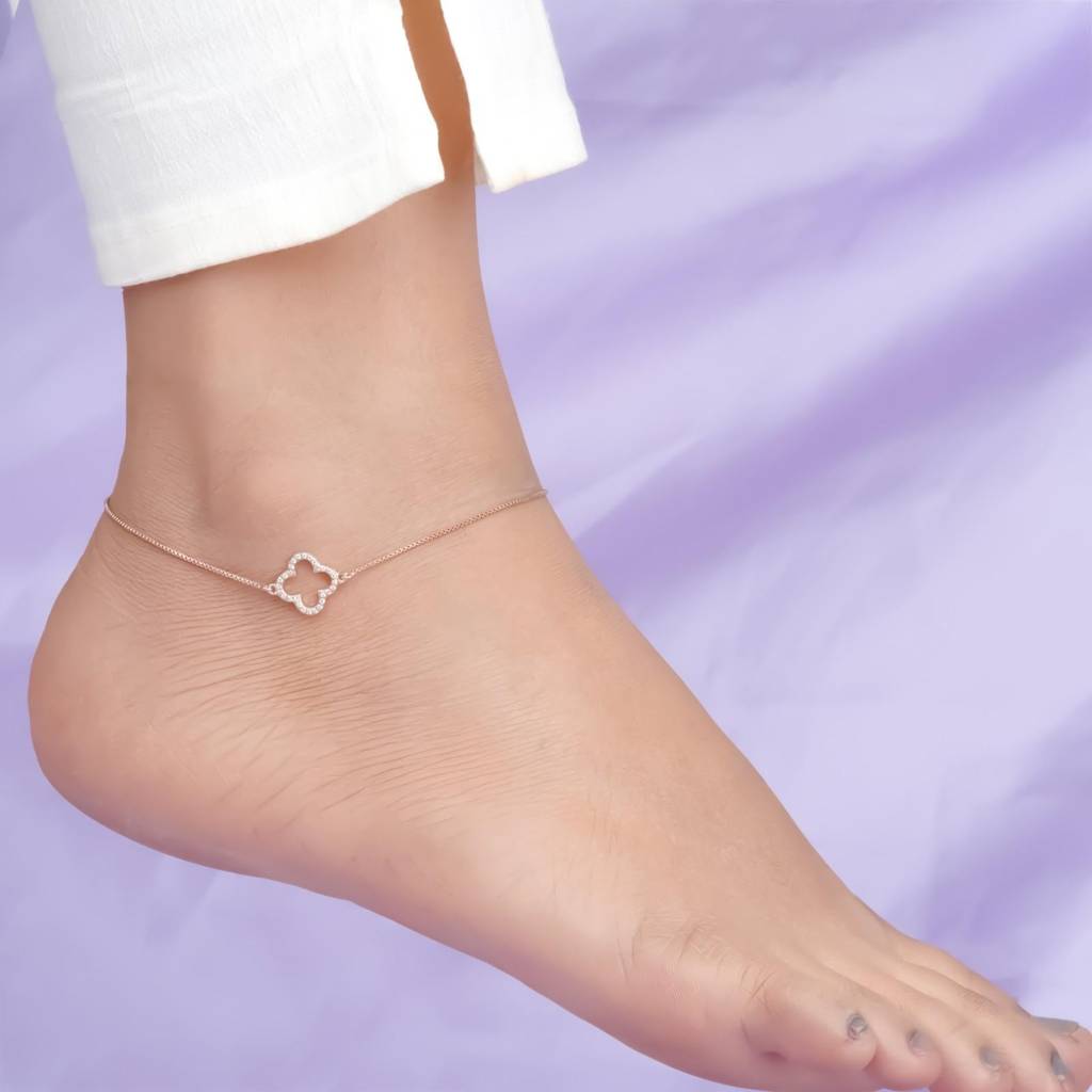 Rose Gold Grace Clover Anklet : ZLA-1015R