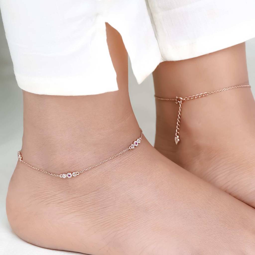 Rose Gold Cluster Charms Anklet : ZLA-1016R